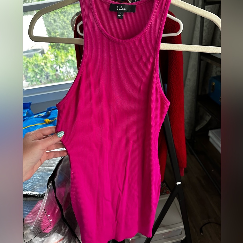 Lulu's Hot Pink Ribbed Mini Dress